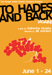To Hades And Back (Again) is a play that is constantly out of balance. The title is intentionally skewed and larger than the postcard surface. The bowl of fruit is a key point of the play.